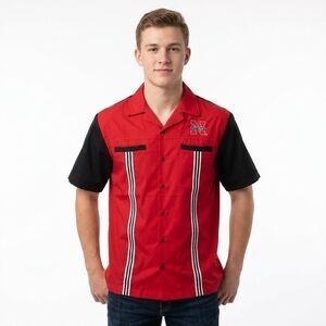 Hilton Nebraska Cornhuskers Embroidered Bowling Shirt Men's Small Red Black